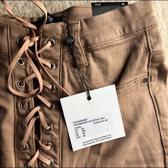 NWT camel high rise lace up skinny jeans - Picture 3 of 5